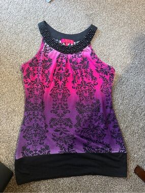 Women’s Pink to Purple Ombre Beaded Halter Tank Top